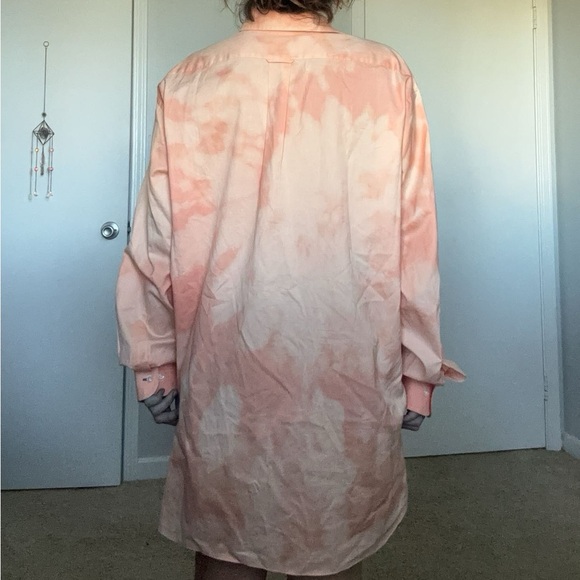 Light Orange Tie Dye Button Up Collared Shirt - Picture 4 of 9